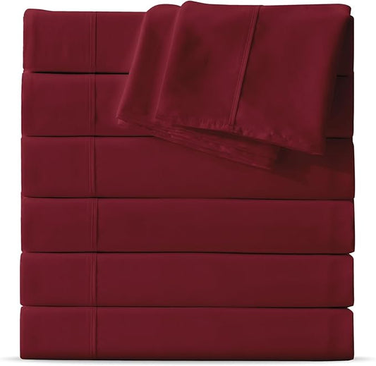 Maple&Stone King Flat Sheet 6 Pack,Premium Soft & Breathable,Brushed Microfiber Fabric,Anti-Shrinkage & Non-Fading,Bulk Flat Sheets Only King Size (Burgundy)