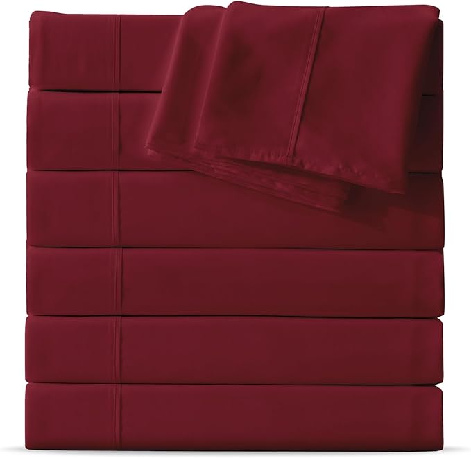 Maple&Stone Twin Flat Sheet 6 Pack,Premium Soft & Breathable,Brushed Microfiber Fabric,Anti-Shrinkage & Non-Fading,Bulk Flat Sheets Only Twin Size (Burgundy)