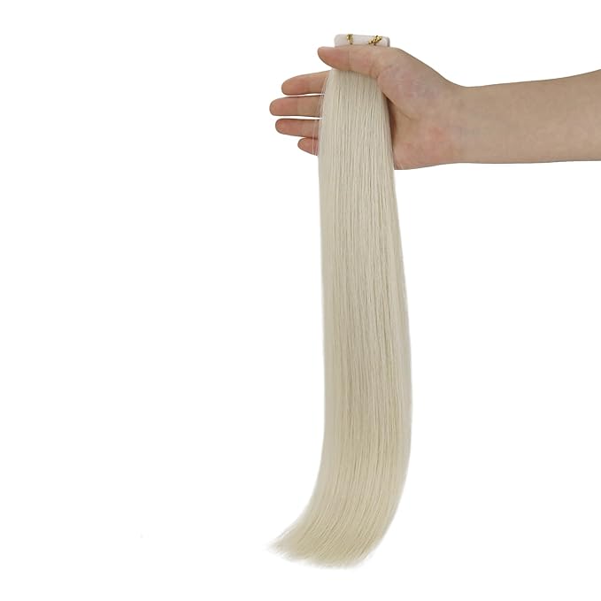Full Shine Injected Tape Hair Extensions 5Pcs Color 1000 Blonde Virgin Intact Tape in Hair Extensions Seamless Skin Weft Tape ins Extensions 16 Inch Human Hair Extension 10Gram Straight Hair
