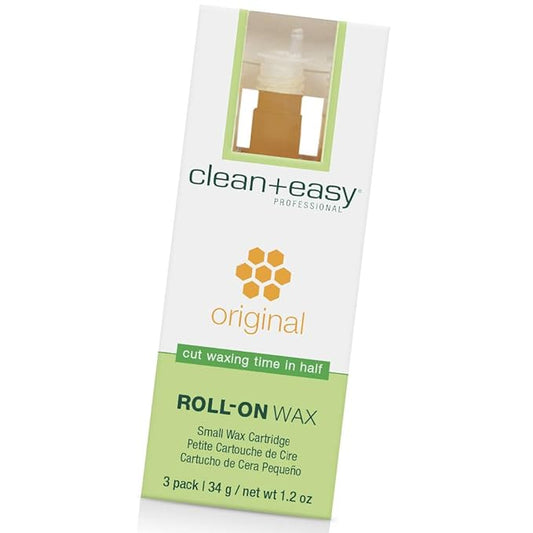 Clean + Easy Original Roll On Wax – Small Wax Refill Cartridges for Hair Removal, Fast & Easy Roll On Applicator for Face, Brows & Delicate Areas, 3 Pack