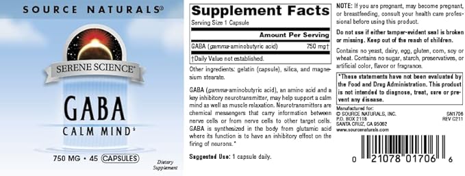 Source Naturals Serene Science GABA, for a Calm Mind, 750mg - 45 Capsules