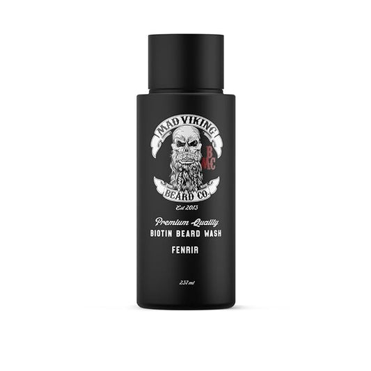 Mad Viking Fenrir Biotin Beard Wash - Moisturizing Cleanse - Grow a Healthy Beard - Made with Premium Ingredients to Fight Itch & Dandruff - Bourbon, Neroli, Rum & Tobacco Scent, Made in the USA - 8oz