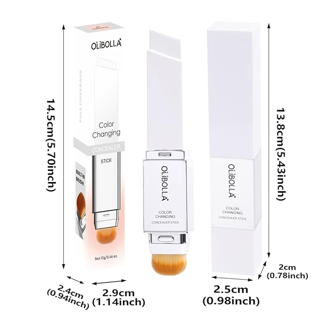 2 in 1 Color-Changing Foundation Stick, Weightless, Skin fit, Satin Glow Finish, Coverage Finish Base Makeup - Dual-Ended with Brush (03#Classic Ivory)