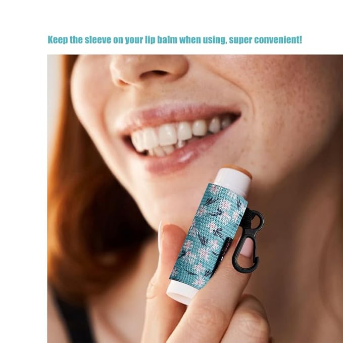 HEYSKAY 8PCS Lip Balm Keychain Holder Compatible with Chapstick, Stocking Stuffers Gifts Keychain Lip Gloss Holder Key Chain Lipstick Holder Sleeves(Floral Set A-8PCS)