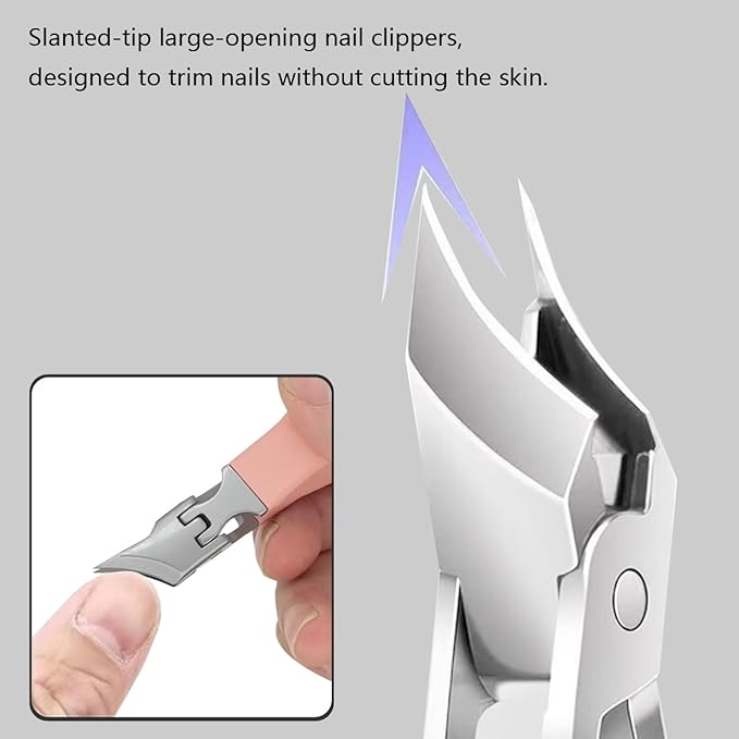 Angled Nail Clippers Pink Eagle Beak Oblique Slanted Curved Thick Professional Nail Clippers for Women Adult Men Ingrown