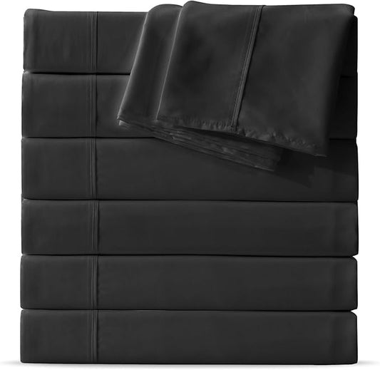 Maple&Stone Queen Flat Sheet 6 Pack,Premium Soft & Breathable,Brushed Microfiber Fabric,Anti-Shrinkage & Non-Fading,Bulk Flat Sheets Only Queen Size(Black)