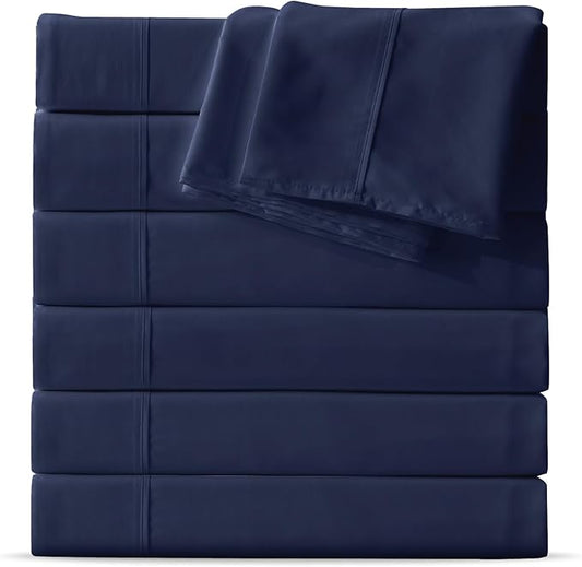 Maple&Stone Queen Flat Sheet 6 Pack,Premium Soft & Breathable,Brushed Microfiber Fabric,Anti-Shrinkage & Non-Fading,Bulk Flat Sheets Only Queen Size(Navy)
