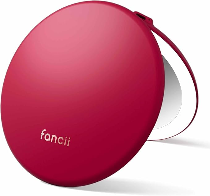 Fancii Taylor LED Lighted Travel Makeup Mirror, Rechargeable, 10x /1x Magnifying, Tru-Glow Light Technology, XL Large 5” Wide | Compact Mirror for Purses (Ruby Red)
