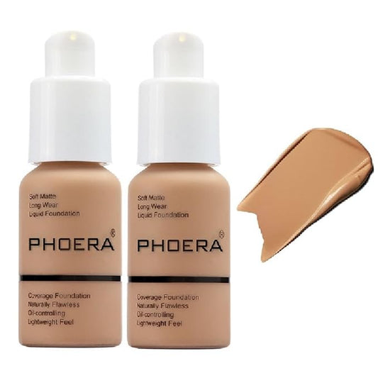 2 Pack PHOERA Foundation 105 Sand Makeup,Full Coverage Foundation for Women and Girls