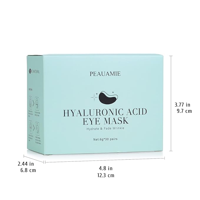 PEAUAMIE Under Eye Patchs Hyaluronic Acid Eye Mask for Dark Circles and Puffiness Wrinkle Eye Bags 30 Pairs