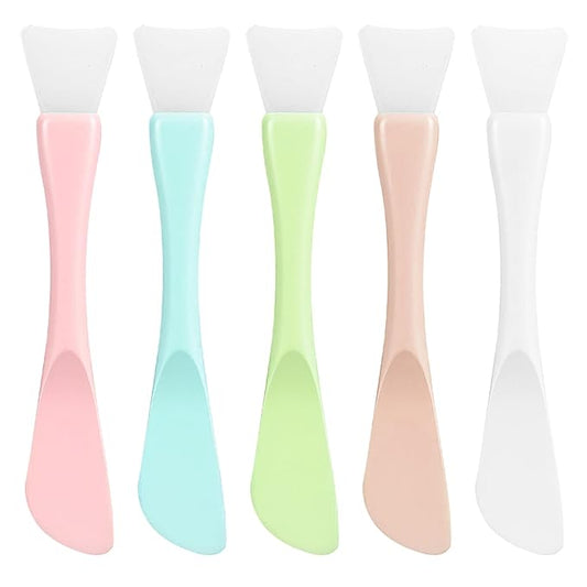 5 Pcs Silicone Face Mask Applicator,Face Mask Spatula,Reusable Double-End Faces Masks Brush Washable Beauty Spatula Comestic Tools for Clay,Cream,Gel,and Mud Facial Masks,Soft Smoothing