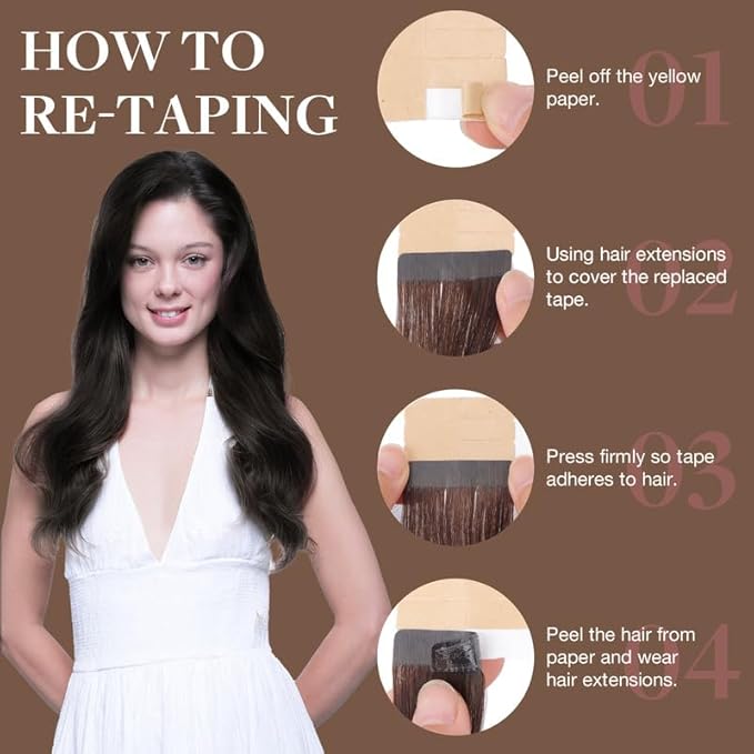 GOO GOO Tape in Hair Extensions Human Hair, 2 Dark Brown, 14inch 100g 40pcs, Skin Weft Seamless Invisible, Silky Straight with Thick Ends, Remy Human Hair