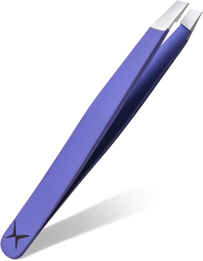 Stainless Steel Mini Slant Tweezer - Professional Precision Eyebrow Tweezers for Women & Men, Rust-Proof Travel Grooming Tool for Facial Hair Removal, Chin Hair & Ingrowns (Purple)