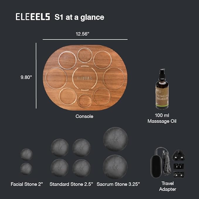 Electric Hot Stones Massager, Christmas Gifts, S1 Back Spa Massage, 8-Piece Hot Stones Massage Set with Warmer, 100ml Aromatherapy Massage Oil, Birthday Gifts for Women, Back Pain Relieve