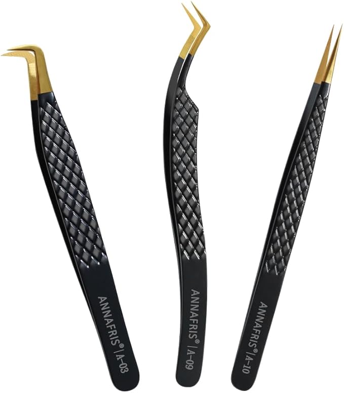 Lash Tweezers for Eyelash Extensions,Precision Fiber Tip for Volume Eyelash Extensions,Lash Extension Tweezers for Easy Application and Removal-A03+09+10
