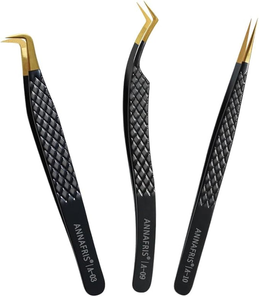 Lash Tweezers for Eyelash Extensions,Precision Fiber Tip for Volume Eyelash Extensions,Lash Extension Tweezers for Easy Application and Removal-A03+09+10