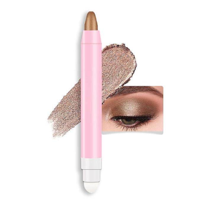 evpct 1Pcs Bronze Shimmer Cream Eye Shadow Brightener Sticks for Eyes Waterproof Pigmented, Double Ended Cream Eyeshadow Stick Pencil Pen with Applicator, Eye Shadow Palette Highlighter Makeup 20