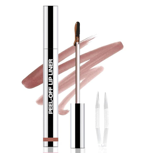 FeiCuiYun Peel Off Matte Liquid Lip Gloss Stain-Lip Liner with Tweezer, Brown Peel Off Lip Stain, Long Lasting & Waterproof Lipstick Tattoo, Transfer-Proof Lip Gloss for All Skin Types (02#, 1Pcs)