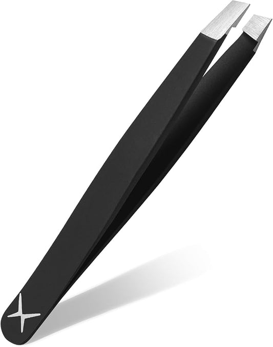 Stainless Steel Mini Slant Tweezer - Professional Precision Eyebrow Tweezers for Women & Men, Rust-Proof Travel Grooming Tool for Facial Hair Removal, Chin Hair & Ingrowns (Matt Black)