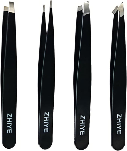 Professional Eyebrow Tweezers, 4 Pcs Stainless Steel Precision Tweezers Set for Ingrown Hair Removal Eyelash Extension, Eyebrows Plucking