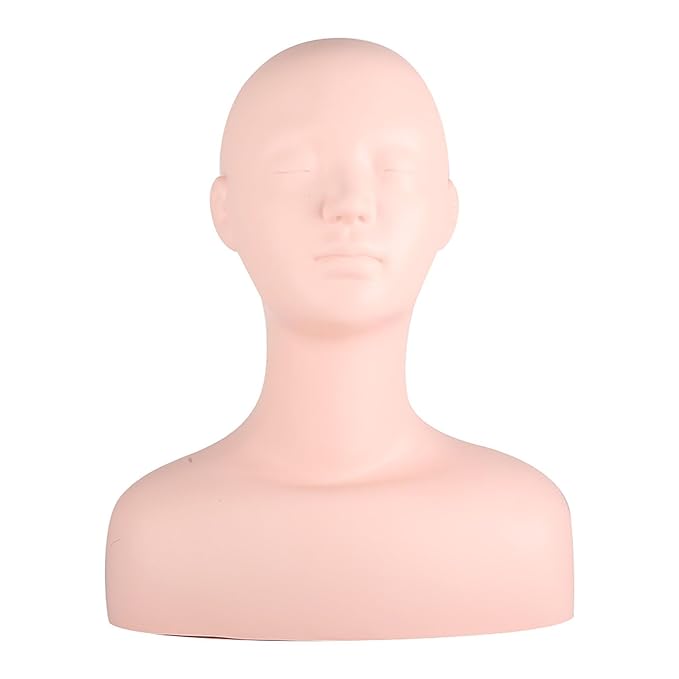Multi Function Makeup Practice Model, Esthetics Soft Mannequin Head with Shoulders Massage Wig Hat Display Silicone PVC Skin Texture Facial Practicing for Salons Cosmetology School Students