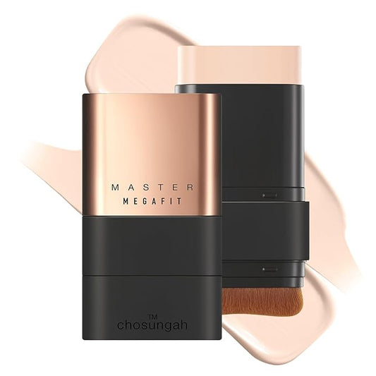 CHOSUNGAH BEAUTY Mega Fit Master Glow Stick Foundation with Brush, 120H Long Lasting Radiant Coverage, All-in-One Stick for Easy Application, K-Beauty, Shade 19-21, 0.56oz (00C Fair)