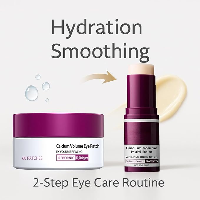 Eye Care Duo – Calcium Multi Balm Stick + Hydrogel Under Eye Patches 60ea (30 Pairs), Hydrating & Smoothing Eyes Treatment, Gentle on Skin, Travel Friendly