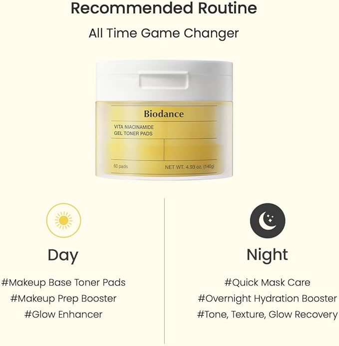 Biodance Vita Niacinamide Gel Toner Pads, Dark Spot Corrector, Evening Skin Tone, Gentle Exfoliating Toner Pads with Vitamin C, Korean Skin Care, Valentines Day Gifts for Herㅣ4.93 fl.oz.(140g)*60Pads