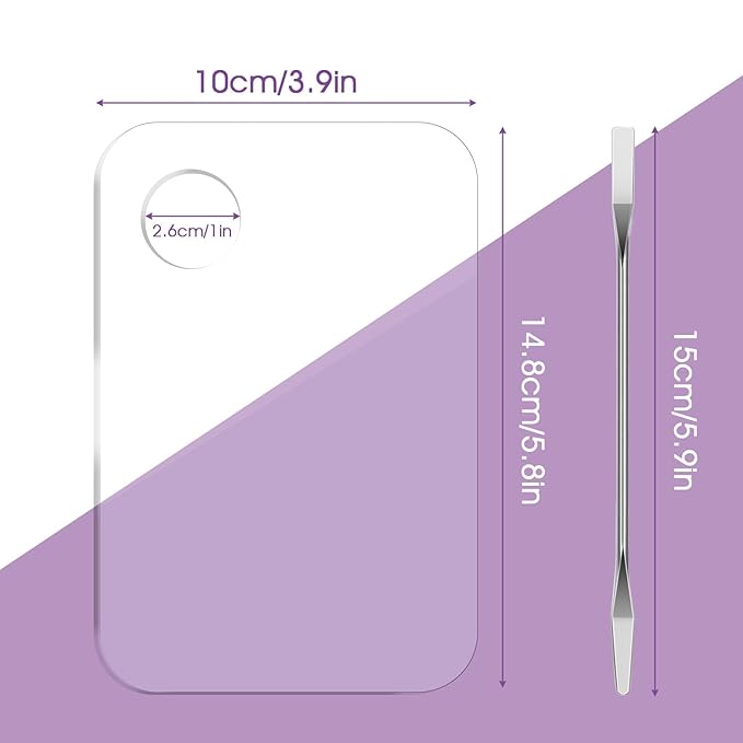 3Pcs Acrylic Makeup Palette Makeup Mixing Tray with Makeups Spatula Metal Mirror for Beauty Salon Color Cream Liquid Foundation Mixing Palette Eye Shadow Lipsticks Nail Art