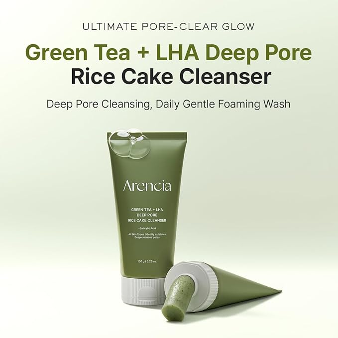 ARENCIA Salicylic Acid, Green Tea + LHA Deep Pore Rice Cake Cleanser – Deep Pore Cleansing, Acne Face Wash, Blackhead Remover, 5.07 fl oz