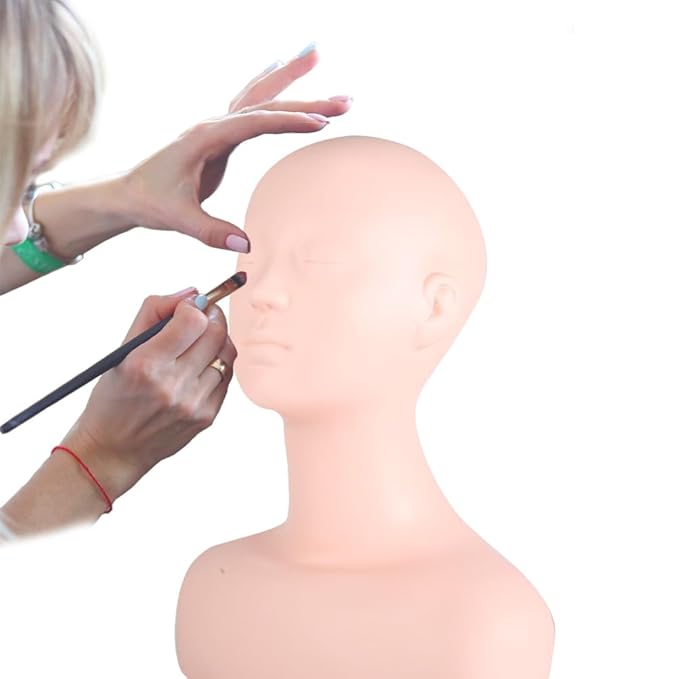 Multi Function Makeup Practice Model, Esthetics Soft Mannequin Head with Shoulders Massage Wig Hat Display Silicone PVC Skin Texture Facial Practicing for Salons Cosmetology School Students