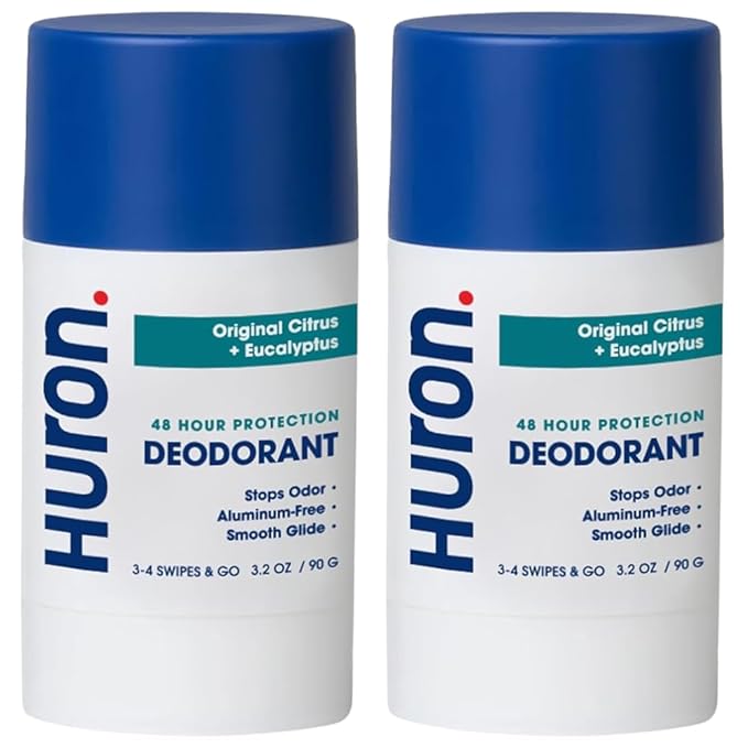 Huron 48 Hour Odor Protection Deodorant – Long-Lasting & Nourishing Aluminum Free Deodorant – Infused with Shea Butter, Jojoba & Coconut Oil – 3 Signature Scents – 3.2 oz (2 Pack)