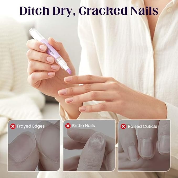 2-in-1 Cuticle Oil Pusher Pen, 2026 New Ceramic Cuticle Pusher & Oil Pen, Nail Care Tool for Dry Damaged Nails Hangnails Moisturiz Polish Brighten (1 pcs)