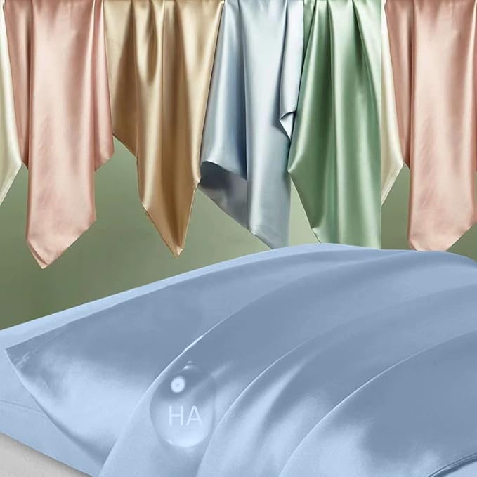 Silk Pillowcase for Hair and Skin, Mulberry Silk Pillow Cases King Size, Anti Acne Cooling Sleep Both Sides Natural Silk Satin Pillow Case Covers with Hidden Zipper, Gifts for Women Men, Haze Blue