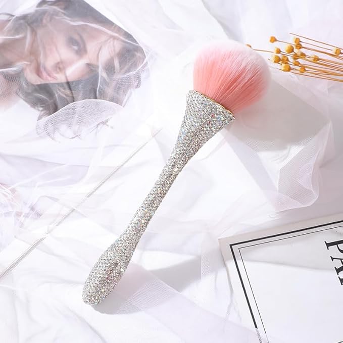 Nail Dust Brush for Acrylic Nails, Luxury Full Gems Soft Brush Nail Art Dust Powder Remover Makeup Brushes Manicure Brush Clean Up Tools Nail Art Brush White