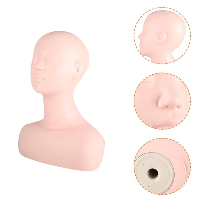 Multi Function Makeup Practice Model, Esthetics Soft Mannequin Head with Shoulders Massage Wig Hat Display Silicone PVC Skin Texture Facial Practicing for Salons Cosmetology School Students