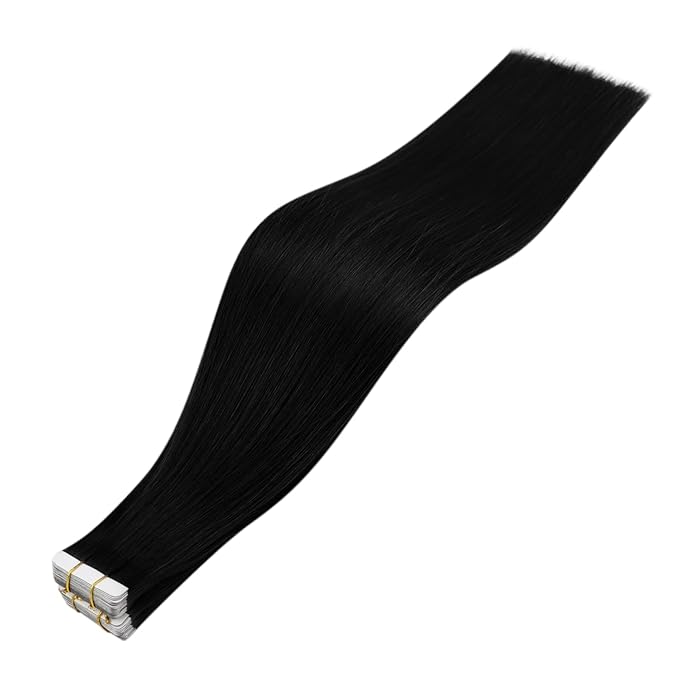 Full Shine Virgin Tape in Hair Extensions Color 1 Jet Black Tapes Extensions 14 Inch Remy Hair Extensions Tape in 25 Gram Double Sided Tapes Hair Extension 10 Pcs Long Lasting for Women