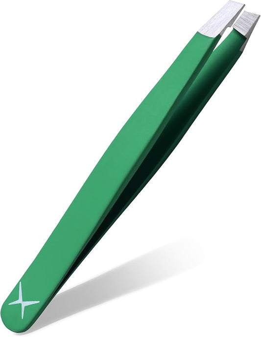 Stainless Steel Mini Slant Tweezer - Professional Precision Eyebrow Tweezers for Women & Men, Rust-Proof Travel Grooming Tool for Facial Hair Removal, Chin Hair & Ingrowns (Matte Forest Green)