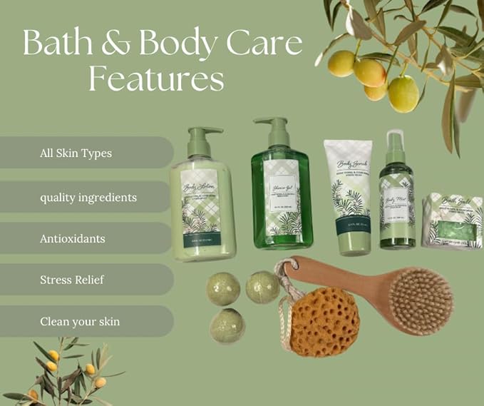 Spa Gift Set for Adults, Holly Floral & Clear Musk, 11 Pieces, Stress Relief Bath & Body Collection