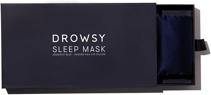 DROWSY Silk Sleep Mask Set - Face-Hugging, Padded Silk Cocoon for Luxury Sleep in Total Darkness - Eye Masks for Sleeping & Travel, 100% Pure Mulberry Silk, Adjustable - Midnight Blue (Set of 2)
