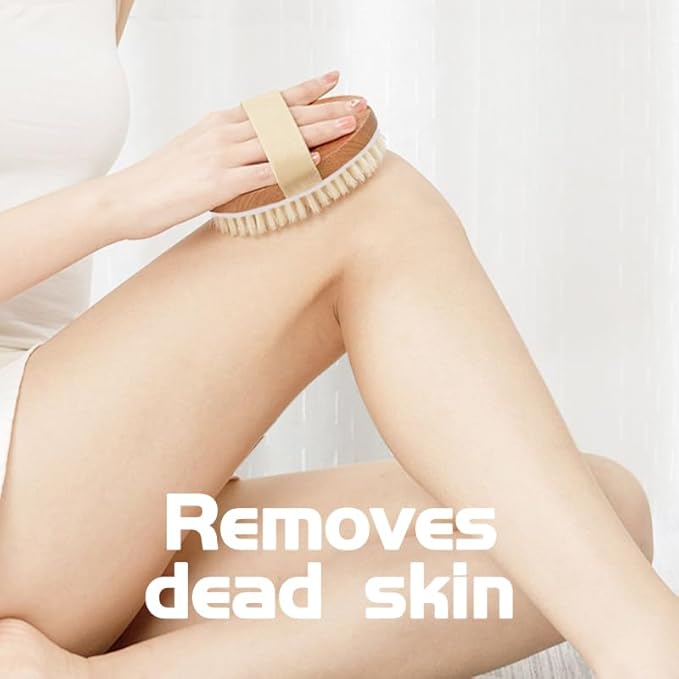 Bamboo Dry Body Brush Back Scrubber for Shower Handheld Bath Massage Brushes with Silicone Nodes Natural Bristle Brushing Exfoliator