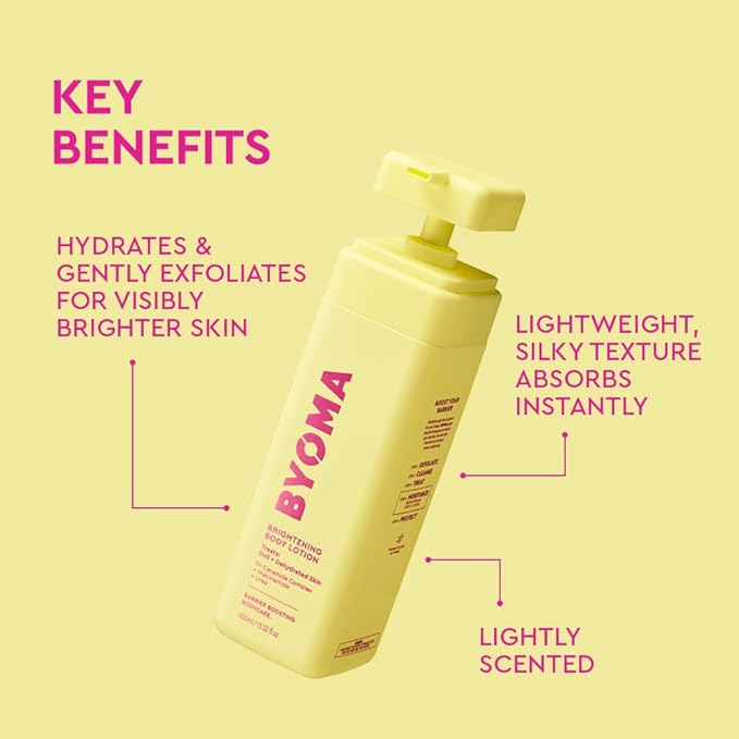 BYOMA Brightening Body Lotion - For Dull, Dehydrated Complexion - Creamy Moisturizer with Niacinamide + Urea - Evens Tone & Supports Barrier - 13.52 fl oz