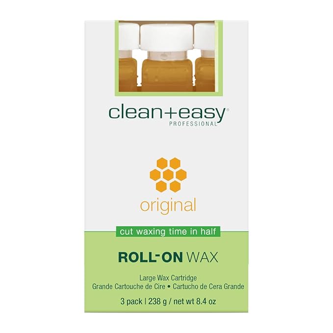 Clean + Easy Original Roll On Wax – Large Soft Wax Refill Cartridge for Smooth Hair Removal on Legs, Arms & Body, 3 Pack