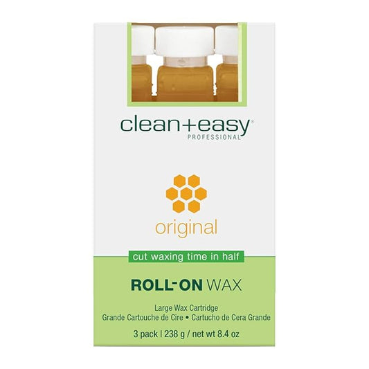 Clean + Easy Original Roll On Wax – Large Soft Wax Refill Cartridge for Smooth Hair Removal on Legs, Arms & Body, 3 Pack