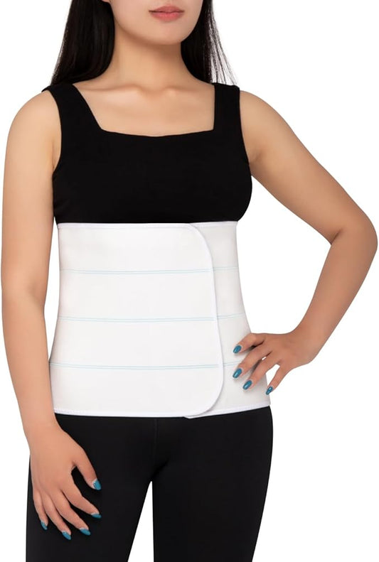 S Abdominal Binder Post Surgery for Men and Women, 12" High Postpartum Tummy Tuck Belt Provides Bariatric Stomach Compression, High Elasticity, Breathable - (60" - 75") 4 PANEL White