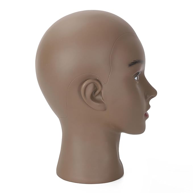Bald Female Mannequin Head Makeup Training Head Wig Head Professional Cosmetology for Wig Making and Display Hat Helmet Glasses Display Head Model with Free Clamp Stand