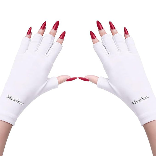 MelodySusie UV Gloves for Gel Nail Lamp, Professional UPF50+ UV Protection Gloves for Manicures, Nail Art Skin Care Fingerless Anti UV Glove Protect Hands from UV Harm (White)