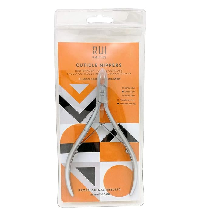 Rui Smiths Professional Cuticle Nippers | Precision Surgical-Grade Stainless Steel Cuticle Trimmer, French Handle, Double Spring, 5mm Jaw (Half Jaw)