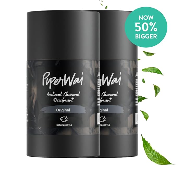 PiperWai Natural Deodorant w/Activated Charcoal | Odor Protection, Vegan, Aluminum Free, Shark Tank Product for Women & Men | Great for Travel, & Gifts | 2.6 oz (75g) Original Scented Stick 2-Pack