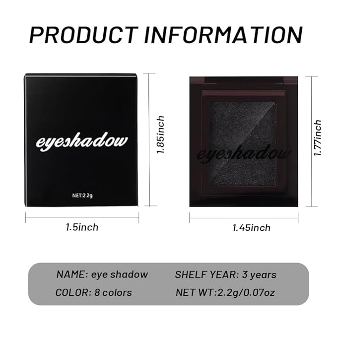 Sparkly Eyeshadow Palette for Women, Single Monochrome Eye Shadow Makeup, Shiny Pressed Cream Powder, Blendable Natural sombras para ojos, Holographic,Vegan,Travel (05-Glitter-Ink Black)